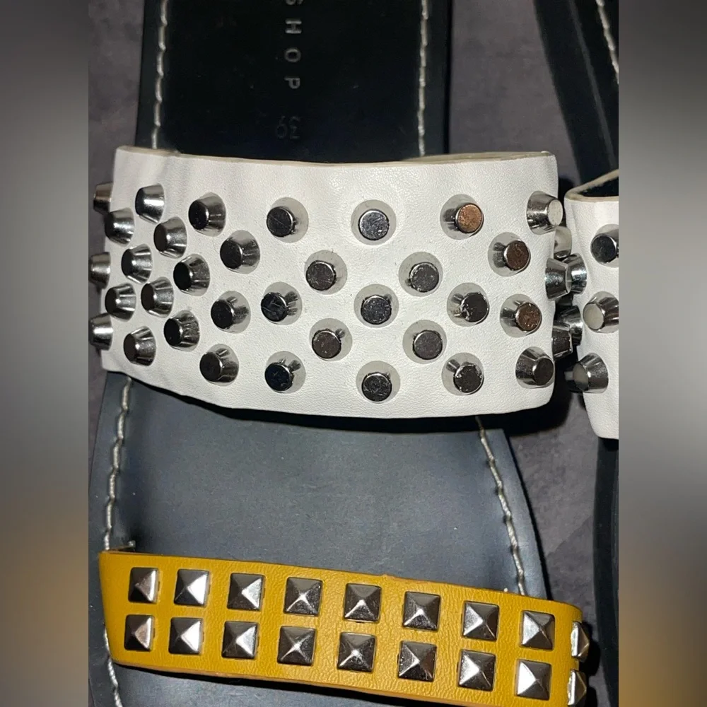 Studded White and Yellow Slide Sandals - Women - Picture 4 of 5